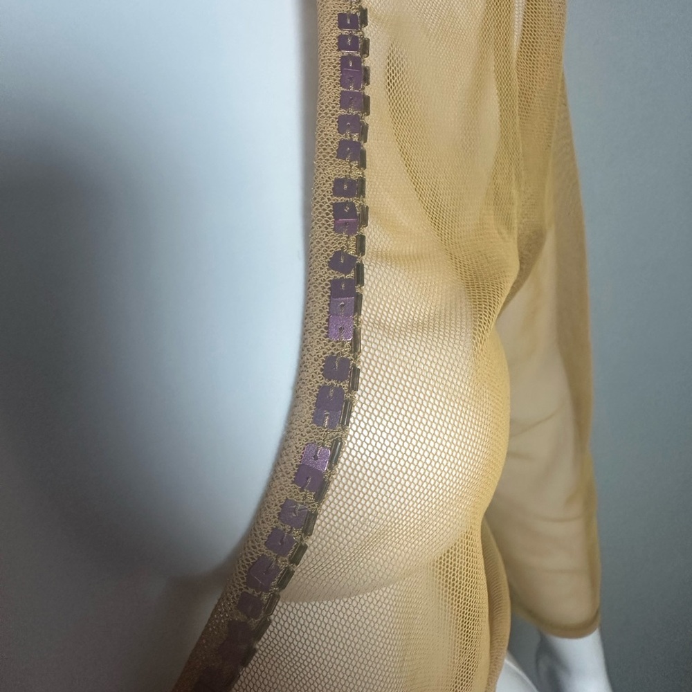 Cordelia Beaded Sheer Beige Blouse Crop Top S Tied New $138 - Picture 5 of 7